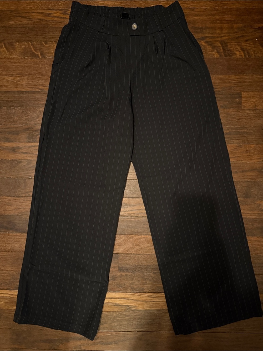 Tulisé Black Pinstripe Wide Leg ankle Trousers Size Large Pull On